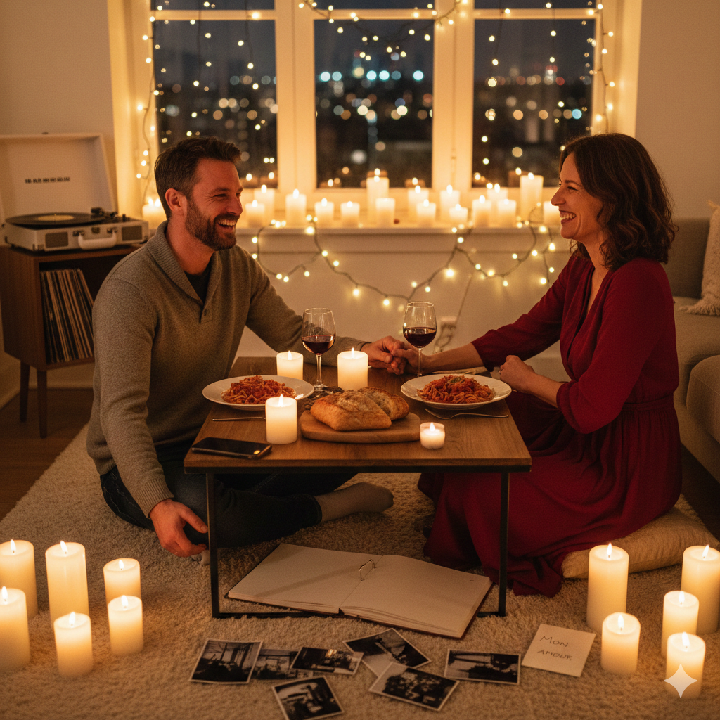 Couple TDH, en train de dîner à la bougie le jour de la Saint-Valentin