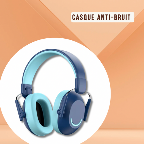 Casque anti-bruit adulte bleu pour TDAH, vue de face sur fond blanc — protection auditive légère pour le télétravail et les études