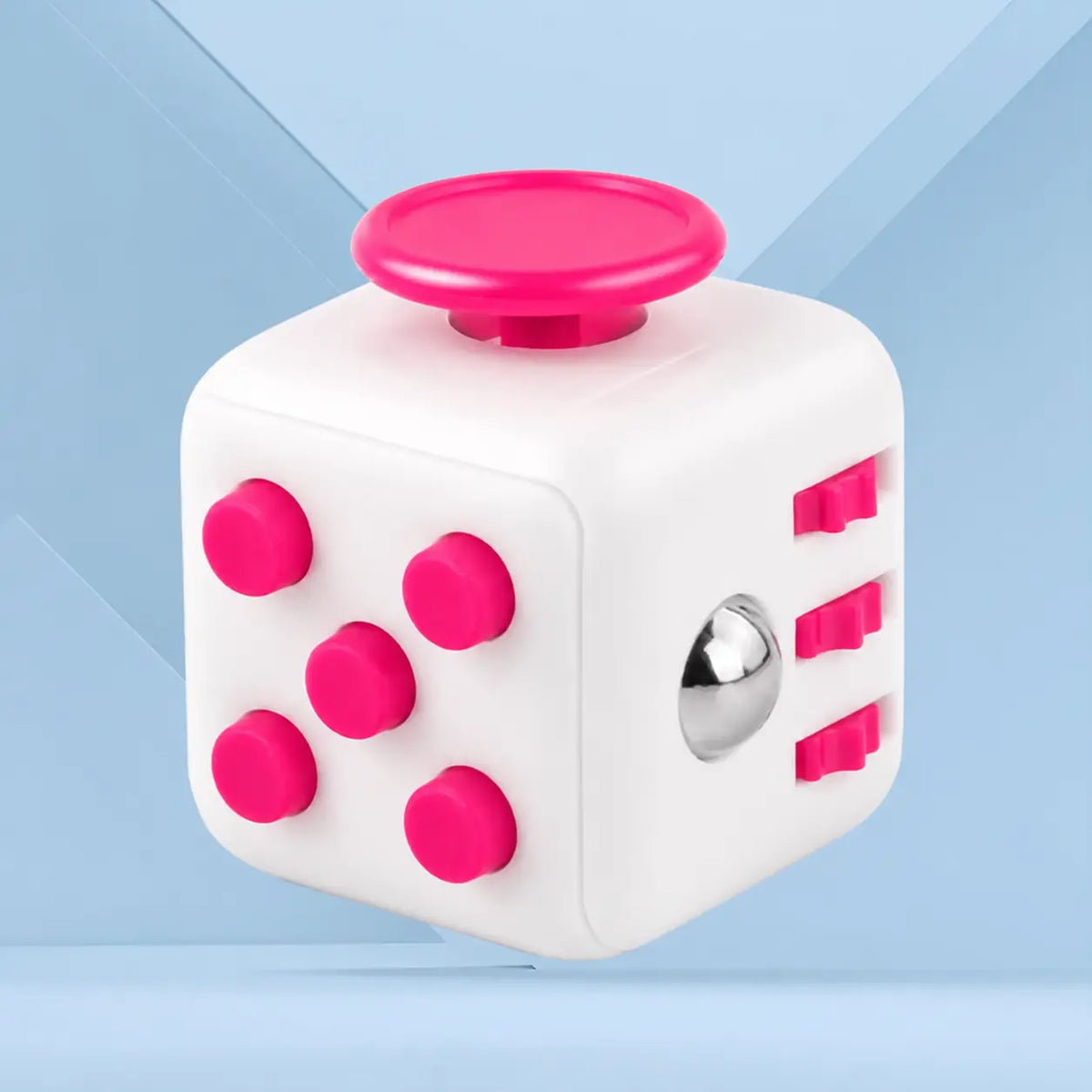 Fidget Cube TDAH coloris blanc et rose, cube anti-stress à 6 faces pour occuper les mains