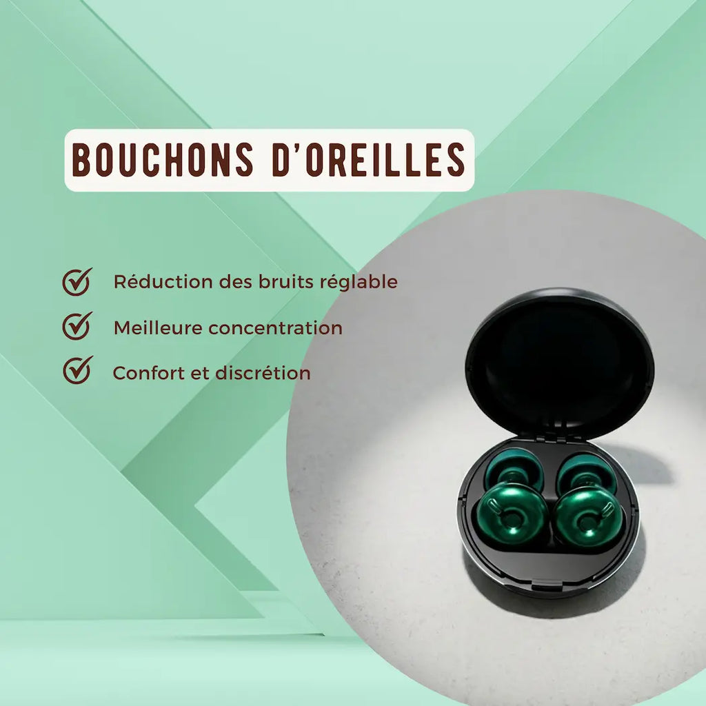Bouchons d'oreilles anti-bruit réglables TDAH avec boîtier de rangement : réduction du bruit ajustable, meilleure concentration, confort et discrétion