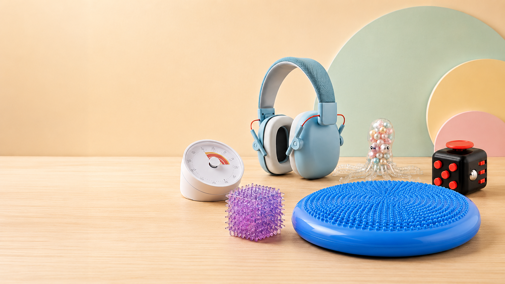 Plusieurs outils et Fidget, en présentation pour enfants ou adultes. TDH