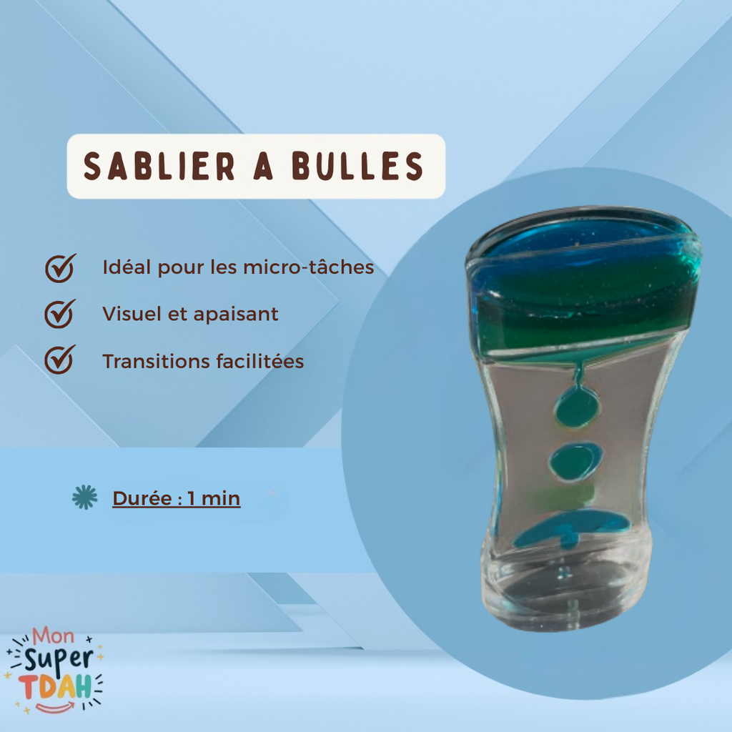 Sablier à bulles colorées pour enfant TDAH - Timer visuel ludique avec liquide et bulles en mouvement pour gestion du temps et apaisement sensoriel