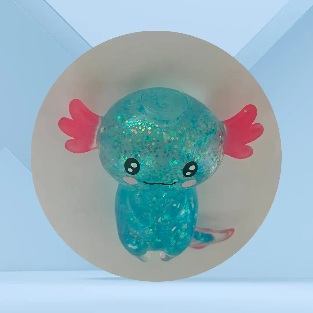  fidget Axolotl, bleu, pailletée avec vue du haut