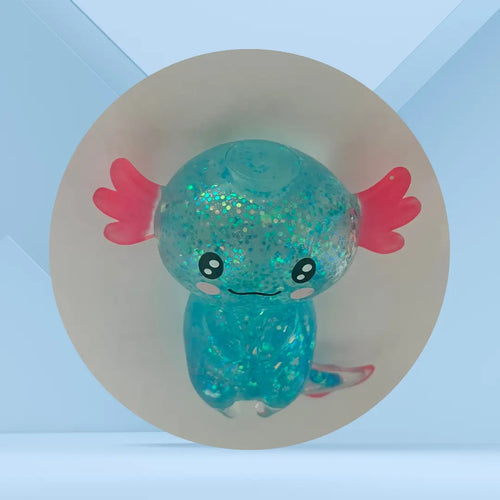  fidget Axolotl, bleu, pailletée avec vue du haut