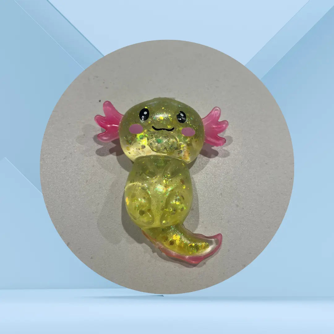 Alphonse l'Axolotl Anti-Stress jaune pailleté — jouet sensoriel fidget toy pour TDAH, anxiété et hypersensibilité
