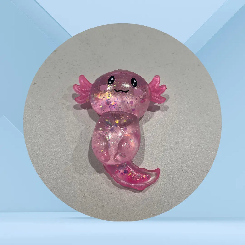 Alphonse l'Axolotl Anti-Stress rose pailleté — jouet sensoriel fidget toy pour TDAH, anxiété et hypersensibilité