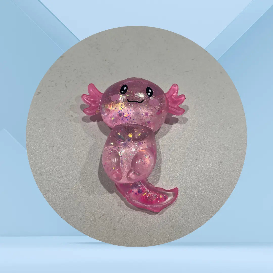 Alphonse l'Axolotl Anti-Stress rose pailleté — jouet sensoriel fidget toy pour TDAH, anxiété et hypersensibilité