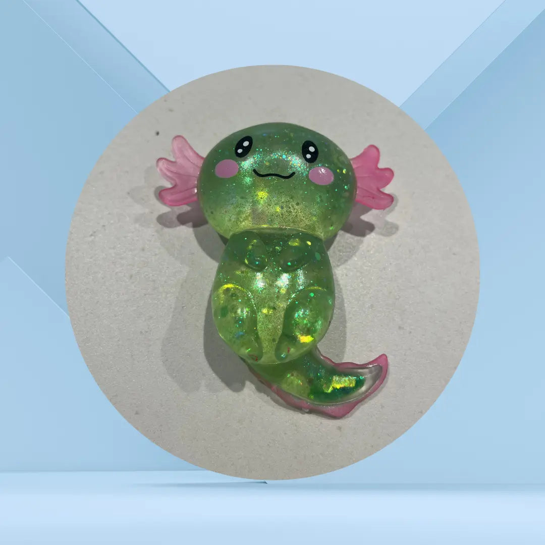 Alphonse l'Axolotl Anti-Stress vert pailleté — jouet sensoriel fidget toy pour TDAH, anxiété et hypersensibilité