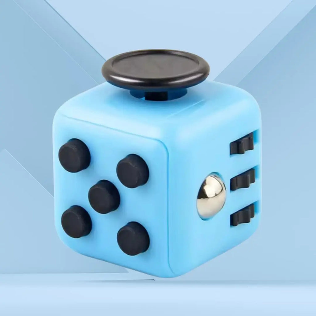 Fidget Cube TDAH coloris bleu, cube anti-stress à 6 faces pour occuper les mains