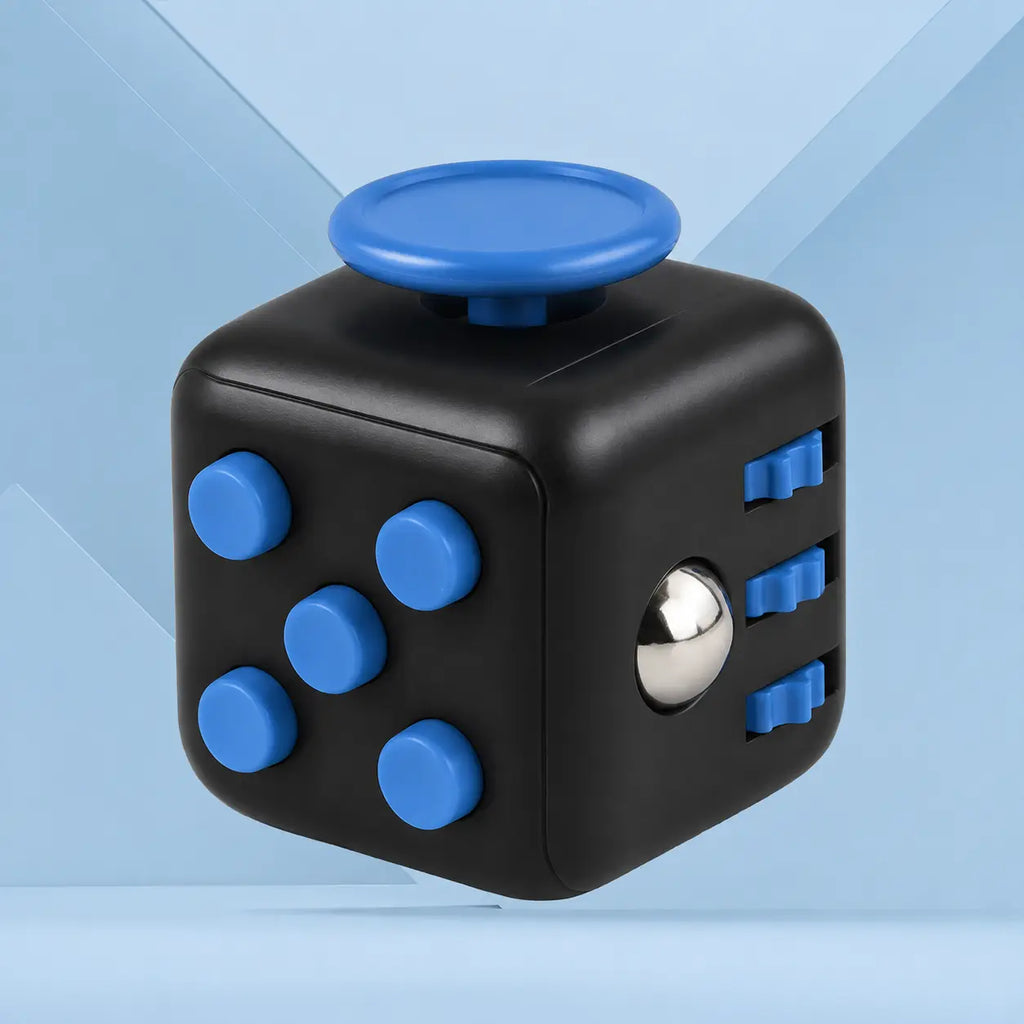 Fidget Cube TDAH coloris bleu et noir, cube anti-stress à 6 faces pour occuper les mains