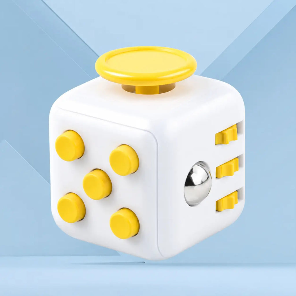 Fidget Cube TDAH coloris jaune et blanc, cube anti-stress à 6 faces pour occuper les mains