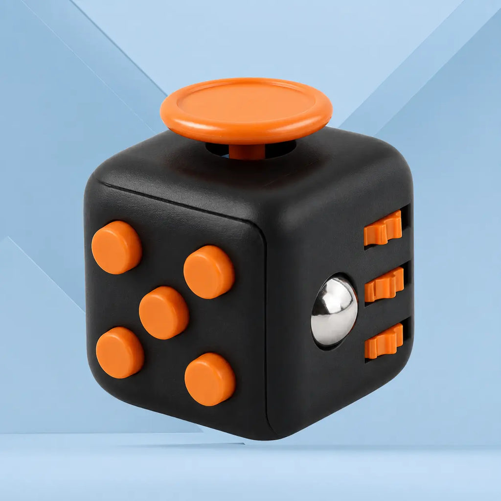 Fidget Cube TDAH coloris orange et noir, cube anti-stress à 6 faces pour occuper les mains