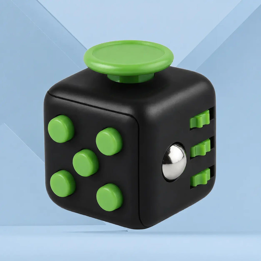 Fidget Cube TDAH coloris vert et noir, cube anti-stress à 6 faces pour occuper les mains