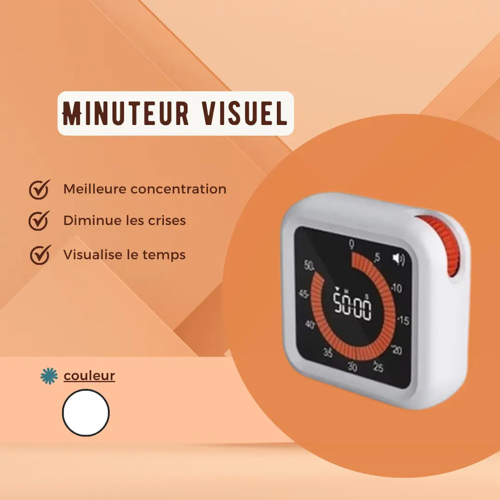 Minuteur visuel TDAH de face – affichage numérique du temps restant pour aider à la gestion du temps et la concentration
