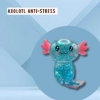 présentation fidget Axolotl, bleu, pailleté de face